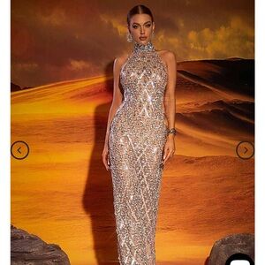 Mew Mews Liora Sequin Crystal Maxi Dress In Light Nude